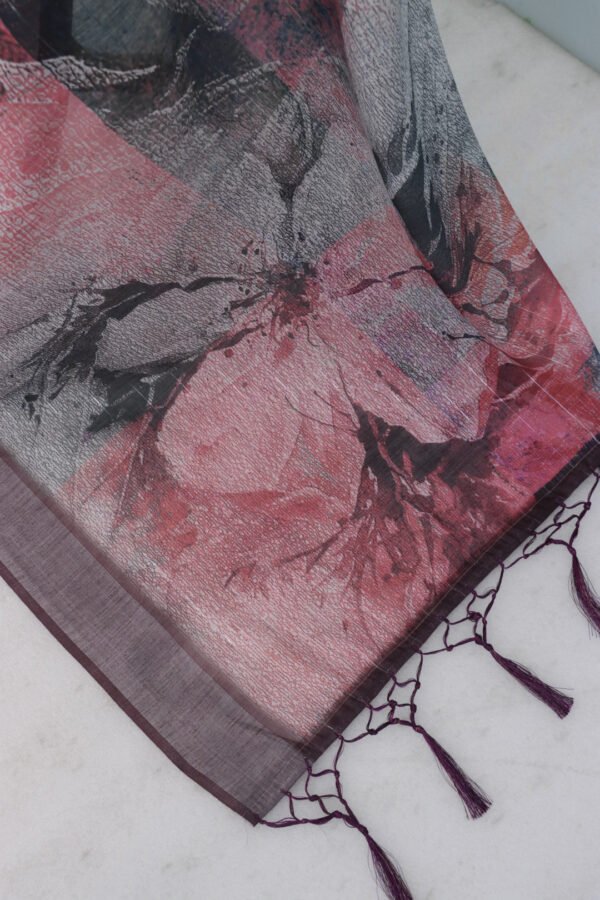 Multi summer special floral digital printed soft linen cotton saree - Image 4