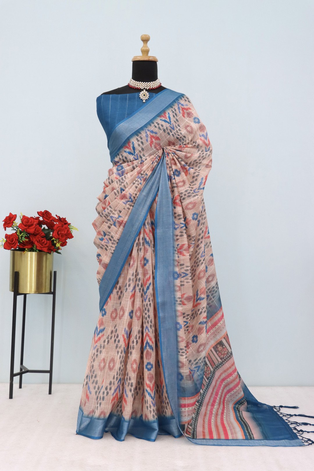 Multi summer special digital printed soft linen cotton saree