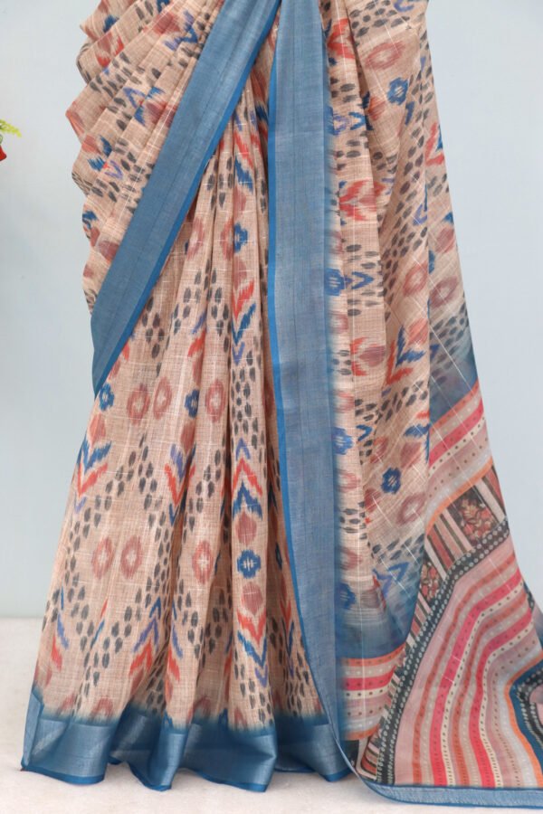 Multi summer special digital printed soft linen cotton saree - Image 2