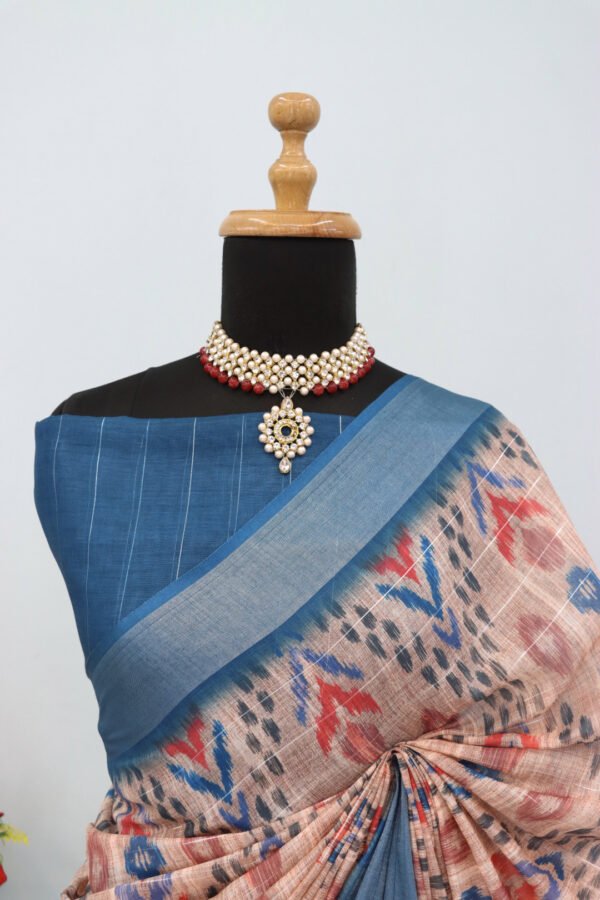 Multi summer special digital printed soft linen cotton saree - Image 3
