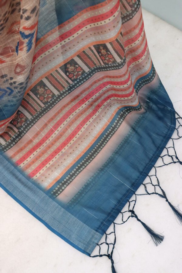 Multi summer special digital printed soft linen cotton saree - Image 4