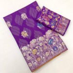 Lavender viscose dola silk saree with zari weaving work