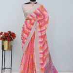 Multi summer special floral digital printed soft linen cotton saree