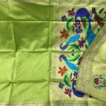 Pista green traditional tussar silk saree with meenakari weaving paithani pallu - Image 4