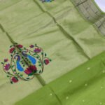 Pista green traditional tussar silk saree with meenakari weaving paithani pallu - Image 5