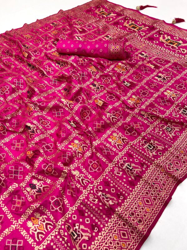 Rani pink traditional patola silk saree with meenakari zari weaving work