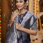 Navy blue color banarasi silk saree with zari weaving work - Image 5