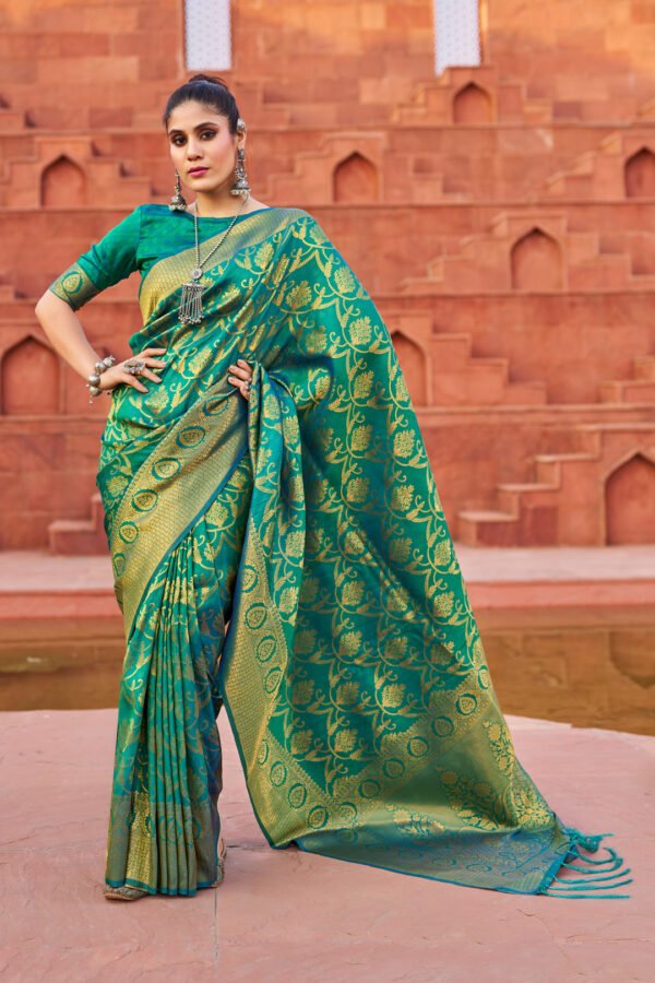 Green color soft silk saree with zari weaving work