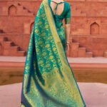 Green color soft silk saree with zari weaving work - Image 2