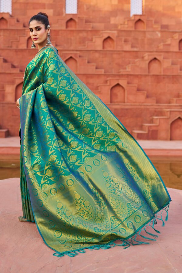 Green color soft silk saree with zari weaving work - Image 3