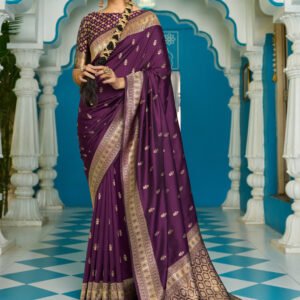 Wine banarasi silk blend zari woven work