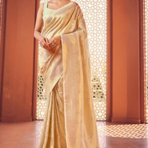 Off white color soft silk saree with zari weaving work bollywood saree