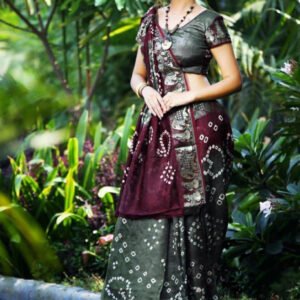 Multi hand bandhej bandhani saree with zari border