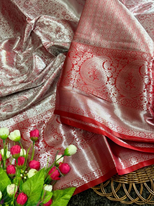Red kanchi pattu silk saree with zari weaving work - Image 4