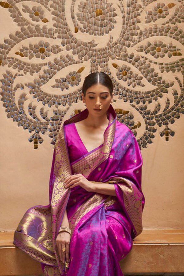 Purple soft banarasi silk saree with zari weaving work - Image 4