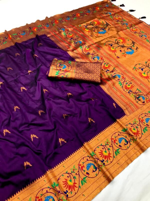 Magenta traditional paithani silk saree with zari weaving work