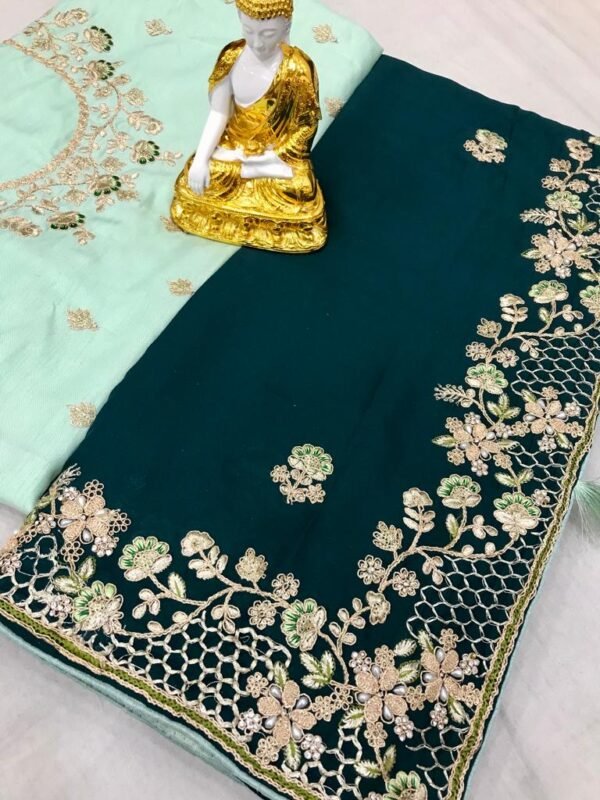 Maroon crepe silk saree with sequence work - Image 4