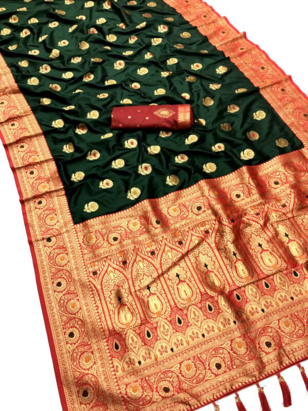 Baby pink traditional banarasi silk saree with zari weaving work - Image 5