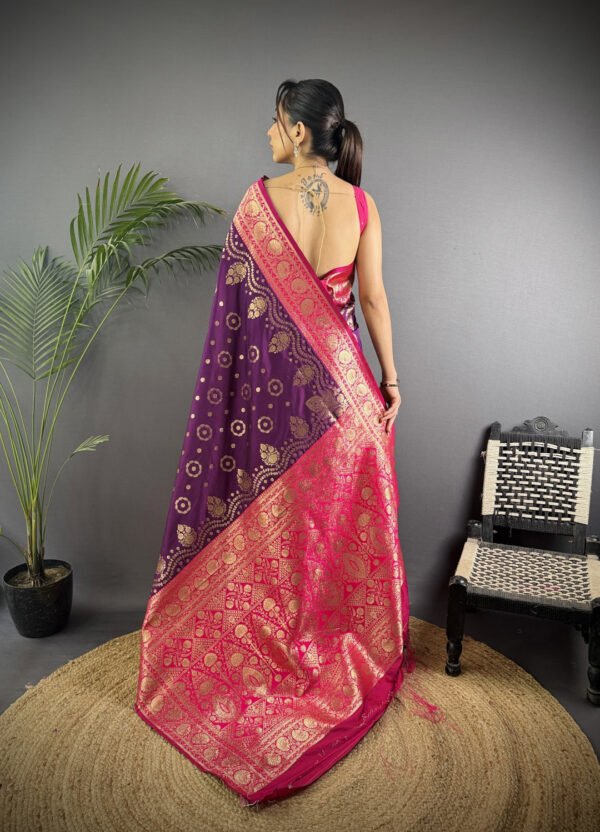 Wine premium banarasi silk saree with zari weaving work - Image 7