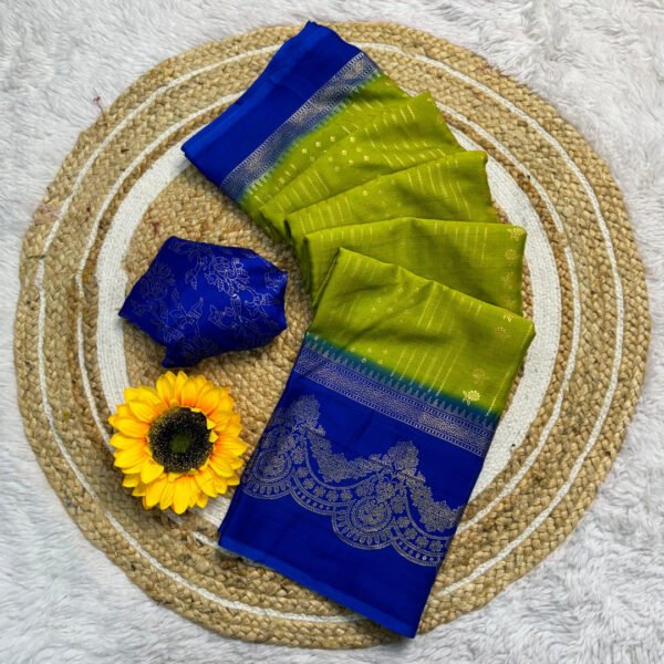 Green color soft chiffon georgette saree with foil printed work - Image 4