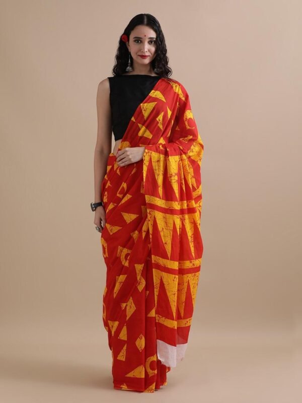 Pink colour pure mulmul cotton saree with bagru hand block printed work - Image 10