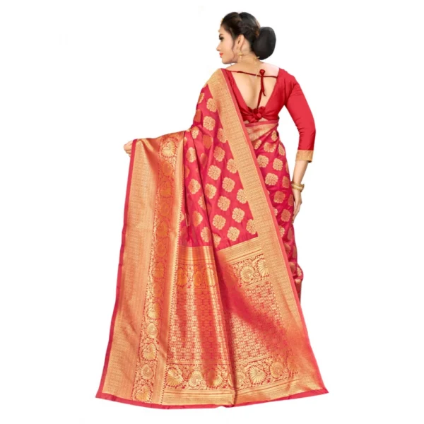 Generic Women's Banarasi silk Saree with Blouse (Red, 5-6mtr) - Image 2