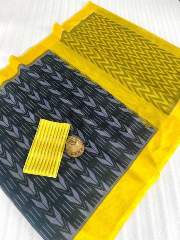Off white linen cotton saree with batik printed work - Image 4