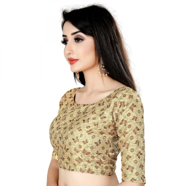 Generic Women's Brocade, Inner-Cotton Full Stitched Padded Blouse (Chiku cofee) - Image 5