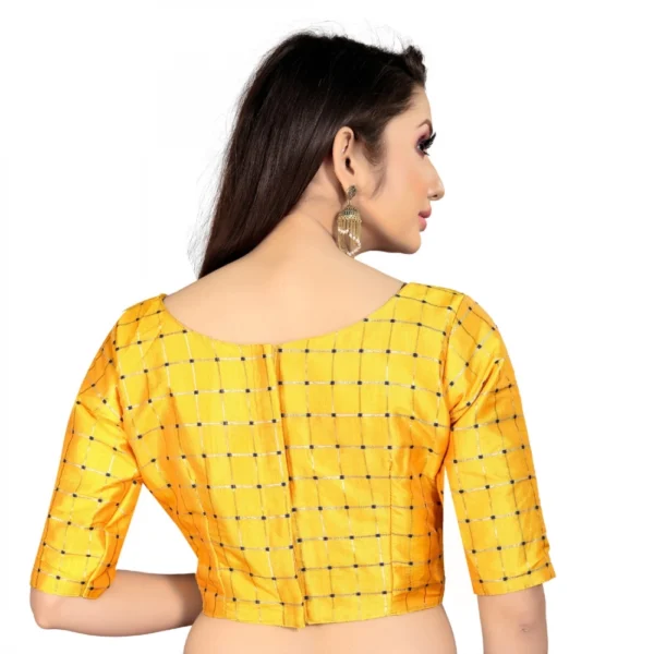 Generic Women's Brocade, Inner-Cotton Full Stitched Padded Blouse (Yellow ) - Image 2