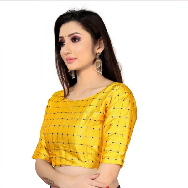 Generic Women's Brocade, Inner-Cotton Full Stitched Padded Blouse (Yellow ) - Image 4