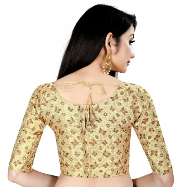 Generic Women's Brocade, Inner-Cotton Full Stitched Padded Blouse (Chiku cofee) - Image 3