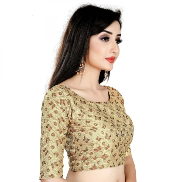 Generic Women's Brocade, Inner-Cotton Full Stitched Padded Blouse (Chiku cofee) - Image 6