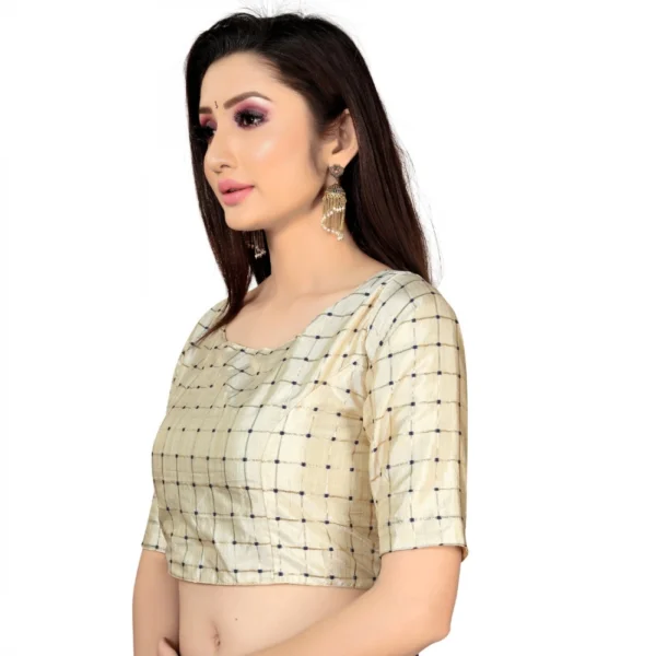 Generic Women's Brocade, Inner-Cotton Full Stitched Padded Blouse (Chiku ) - Image 4
