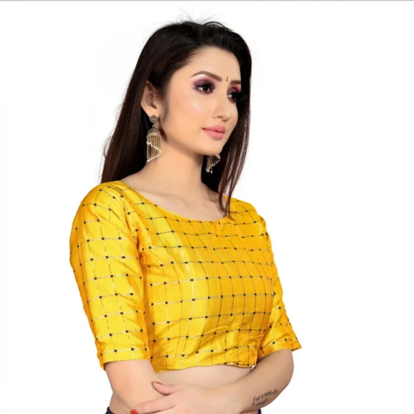 Generic Women's Brocade, Inner-Cotton Full Stitched Padded Blouse (Yellow ) - Image 5