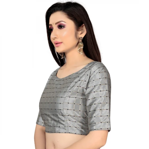 Generic Women's Brocade, Inner-Cotton Full Stitched Padded Blouse (Light Gray ) - Image 4