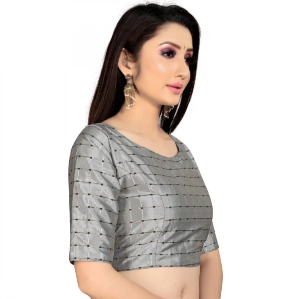 Generic Women's Brocade, Inner-Cotton Full Stitched Padded Blouse (Light Gray ) - Image 5