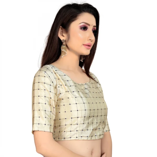 Generic Women's Brocade, Inner-Cotton Full Stitched Padded Blouse (Chiku ) - Image 5