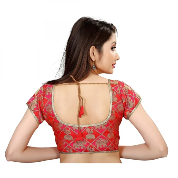 Generic Women's Brocade, Inner-Cotton Full Stitched Padded Blouse (Red) - Image 2