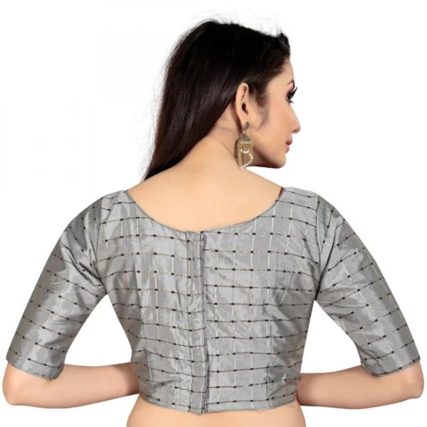 Generic Women's Brocade, Inner-Cotton Full Stitched Padded Blouse (Light Gray ) - Image 2