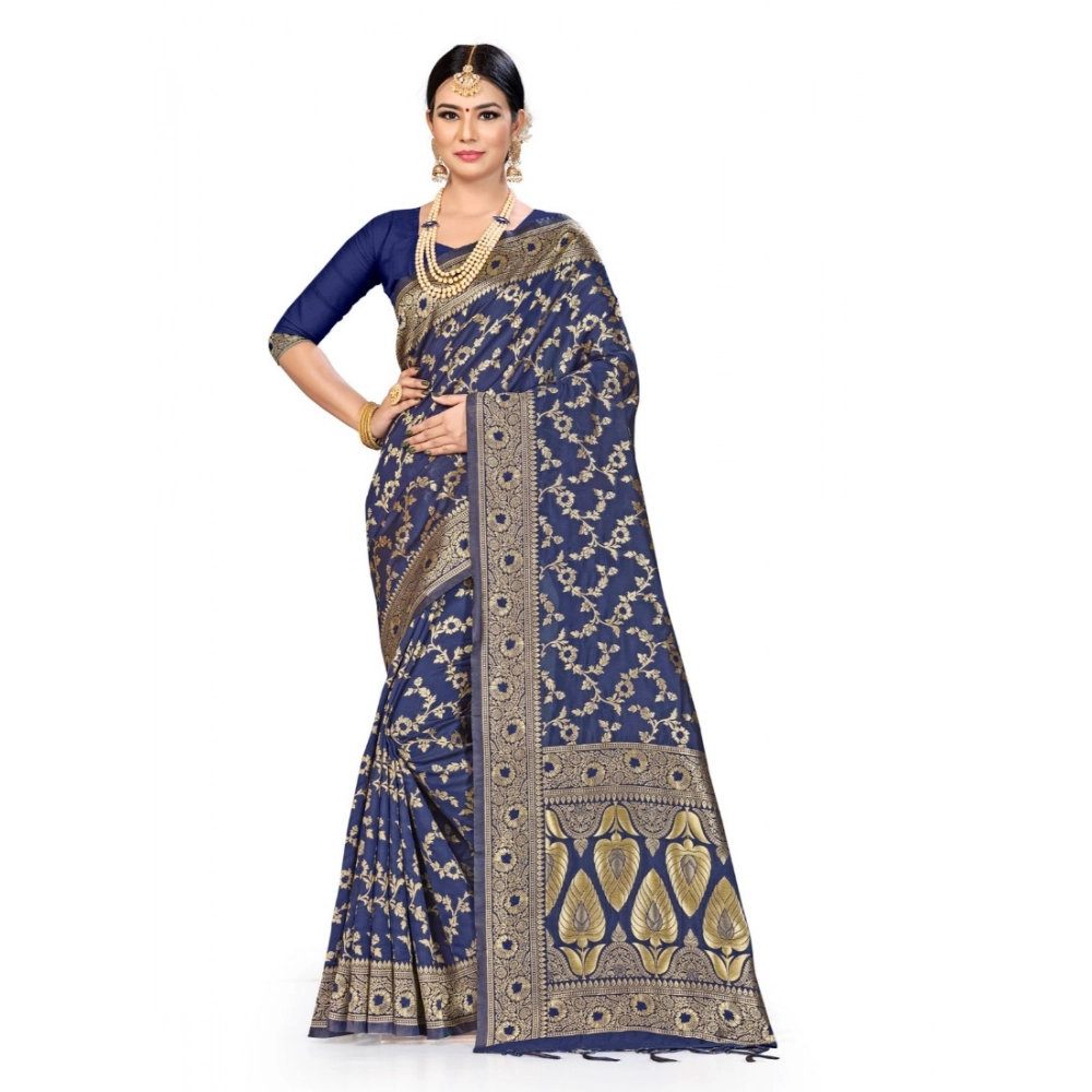 Generic Women’s Banarasi Silk Saree (Neavy blue, 5-6mtrs)