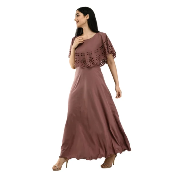 Generic Women's Crepe Solid Sleeveless Full Length Gown(Brown) - Image 2