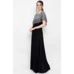 Generic Women's Crepe Solid Sleeveless Full Length Gown(Grey Black) - Image 4