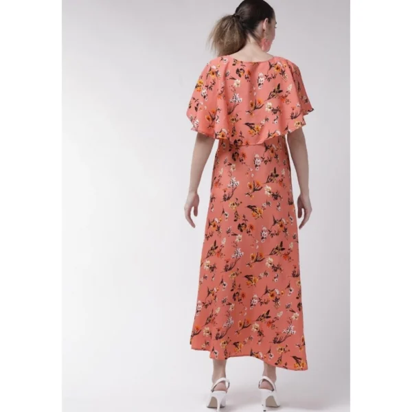 Generic Women's Crepe Floral Half Sleeves Full Length Gown(Orange) - Image 5