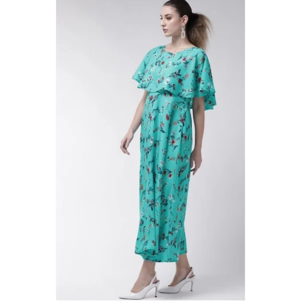 Generic Women's Crepe Floral Half Sleeves Full Length Gown(Turquoise) - Image 3