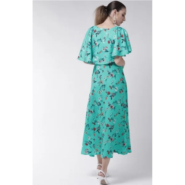 Generic Women's Crepe Floral Half Sleeves Full Length Gown(Turquoise) - Image 5