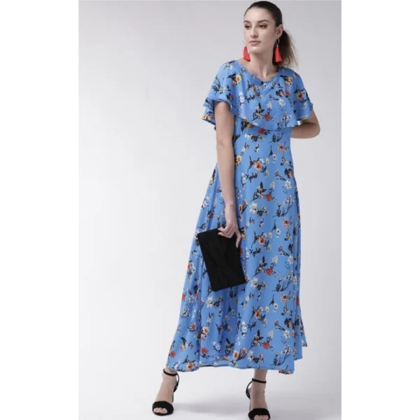 Generic Women's Crepe Floral Half Sleeves Full Length Gown(Blue) - Image 2
