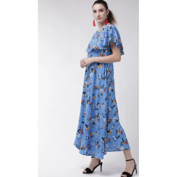 Generic Women's Crepe Floral Half Sleeves Full Length Gown(Blue) - Image 3