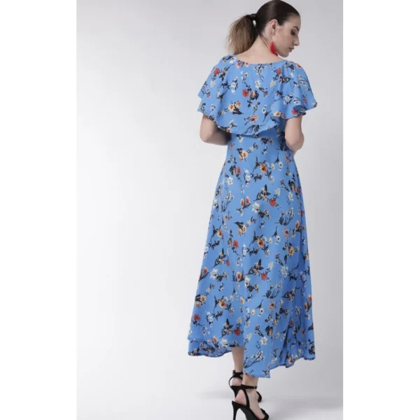 Generic Women's Crepe Floral Half Sleeves Full Length Gown(Blue) - Image 5