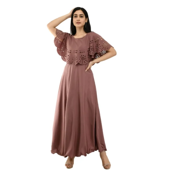 Generic Women's Crepe Solid Sleeveless Full Length Gown(Brown) - Image 6