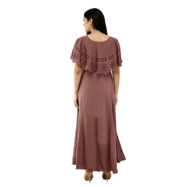 Generic Women's Crepe Solid Sleeveless Full Length Gown(Brown) - Image 7
